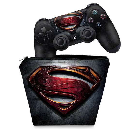 KIT Capa Case e Skin Anti-Rage PS4 Controle - Superman - Super Homem