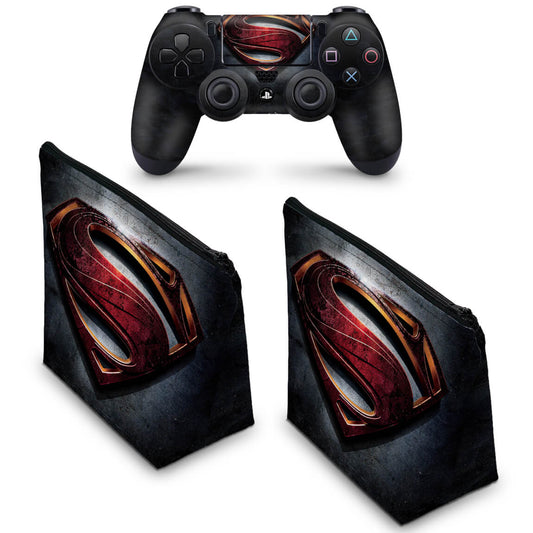 KIT Capa Case e Skin Anti-Rage PS4 Controle - Superman - Super Homem