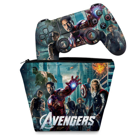 KIT Capa Case e Skin Anti-Rage PS4 Controle - The Avengers - Os Vingadores