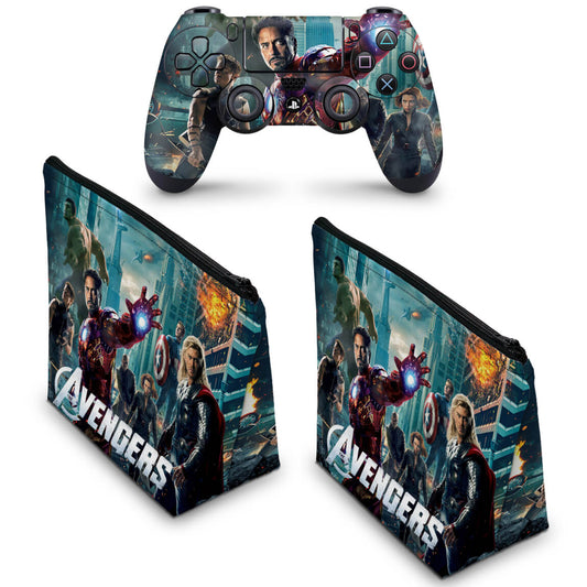 KIT Capa Case e Skin Anti-Rage PS4 Controle - The Avengers - Os Vingadores