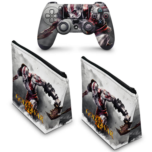 KIT Capa Case e Skin Anti-Rage PS4 Controle - God Of War #A