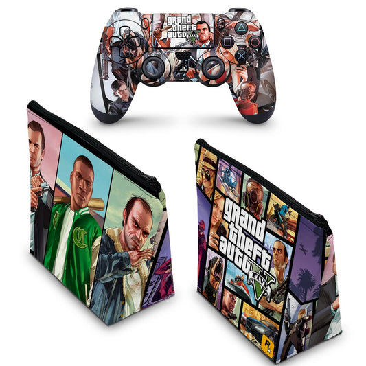 KIT Capa Case e Skin Anti-Rage PS4 Controle - Gta V