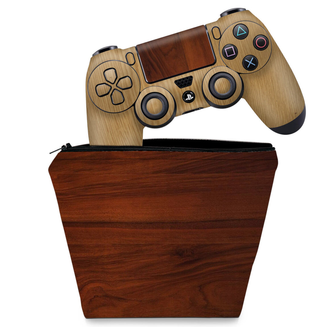 KIT Capa Case e Skin Anti-Rage PS4 Controle - Textura Madeira - Pop Arte Skins