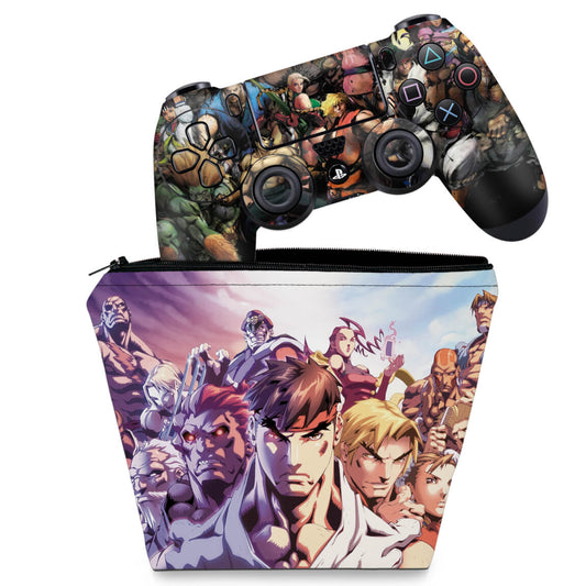 KIT Capa Case e Skin Anti-Rage PS4 Controle - Street Fighter