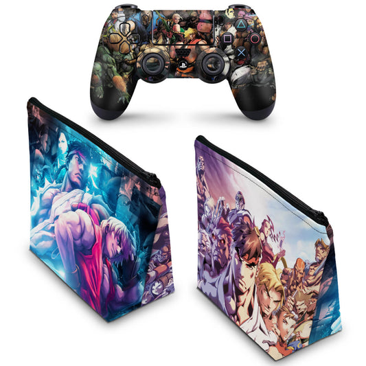 KIT Capa Case e Skin Anti-Rage PS4 Controle - Street Fighter