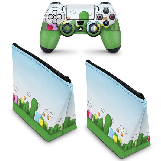 KIT Capa Case e Skin Anti-Rage PS4 Controle - Super Mario