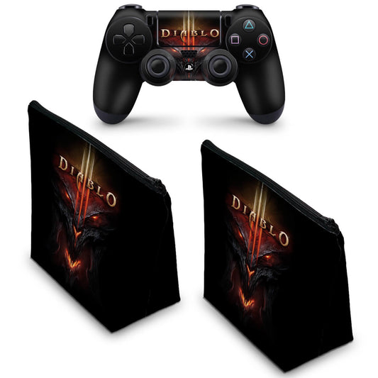 KIT Capa Case e Skin Anti-Rage PS4 Controle - Diablo