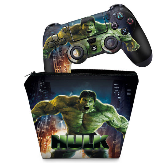 KIT Capa Case e Skin Anti-Rage PS4 Controle - Hulk