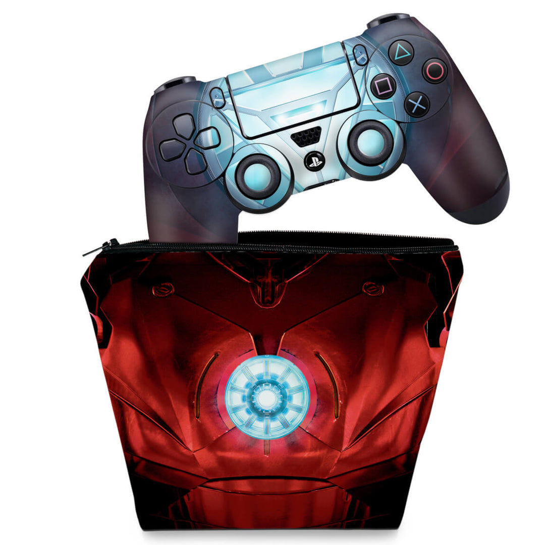 KIT Capa Case e Skin Anti-Rage PS4 Controle - Iron Man - Homem De Ferro - Pop Arte Skins