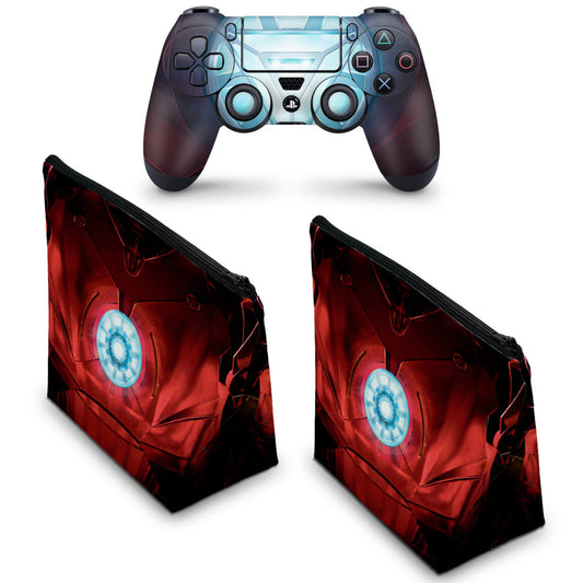 KIT Capa Case e Skin Anti-Rage PS4 Controle - Iron Man - Homem De Ferro