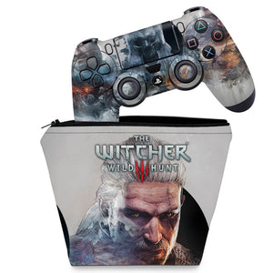 KIT Capa Case e Skin Anti-Rage PS4 Controle - The Witcher #B - Pop Arte Skins