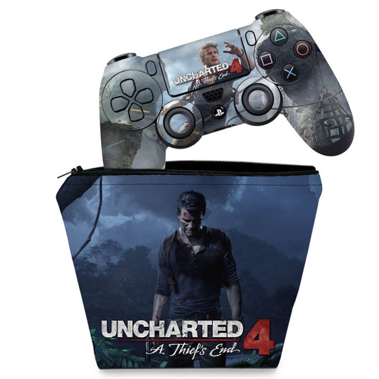KIT Capa Case e Skin Anti-Rage PS4 Controle - Uncharted 4