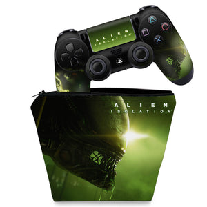 KIT Capa Case e Skin Anti-Rage PS4 Controle - Alien Isolation - Pop Arte Skins