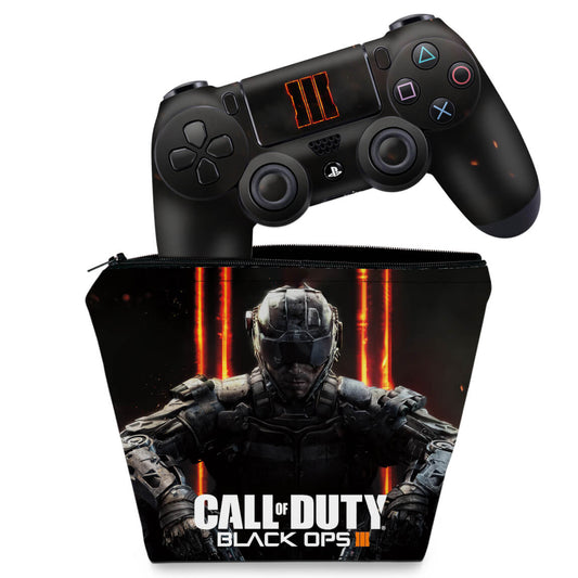 KIT Capa Case e Skin Anti-Rage PS4 Controle - Call Of Duty Black Ops 3