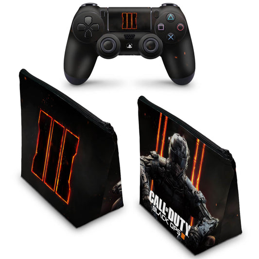 KIT Capa Case e Skin Anti-Rage PS4 Controle - Call Of Duty Black Ops 3