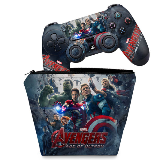 KIT Capa Case e Skin Anti-Rage PS4 Controle - Avengers - Age Of Ultron