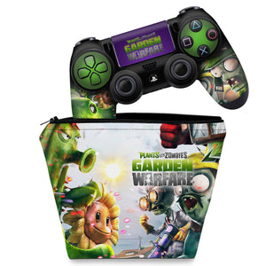 KIT Capa Case e Skin Anti-Rage PS4 Controle - Plants Vs Zombies Garden Warfare - Pop Arte Skins