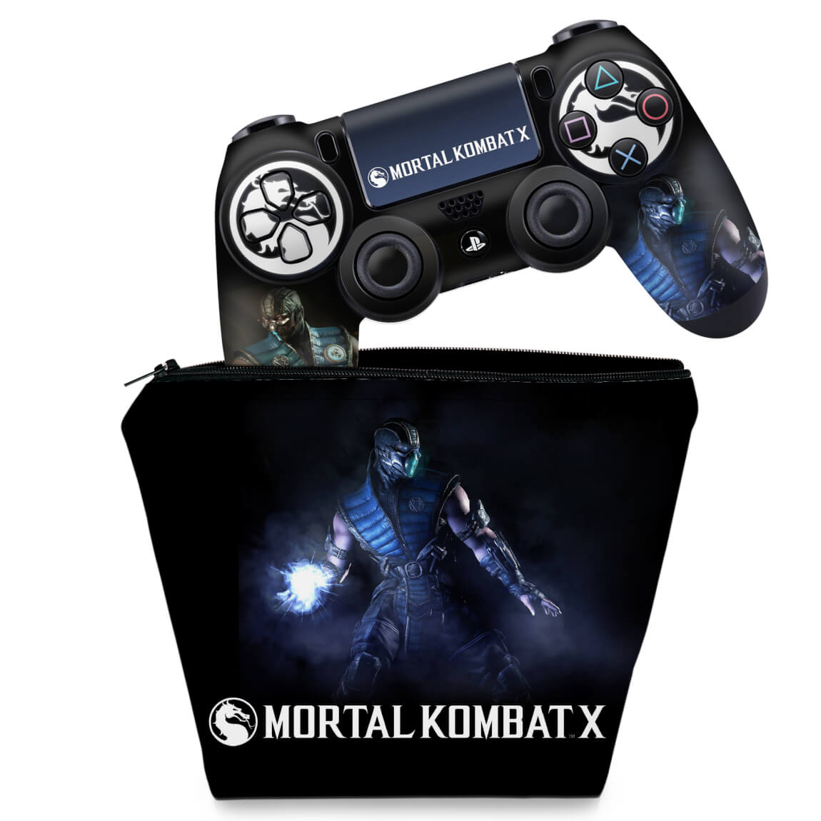 KIT Capa Case e Skin Anti-Rage PS4 Controle - Mortal Kombat X - Sub Zero