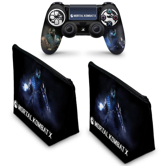KIT Capa Case e Skin Anti-Rage PS4 Controle - Mortal Kombat X - Sub Zero
