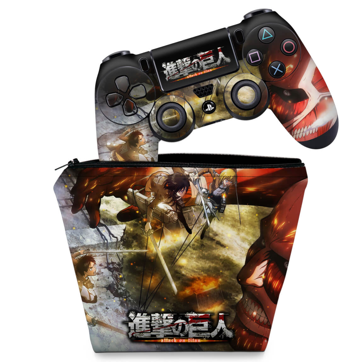 KIT Capa Case e Skin Anti-Rage PS4 Controle - Attack On Titan - Shingeki No Kyojin #A