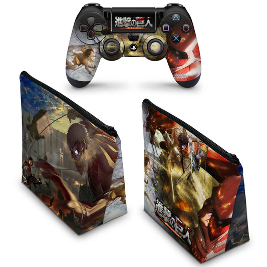 KIT Capa Case e Skin Anti-Rage PS4 Controle - Attack On Titan - Shingeki No Kyojin #A