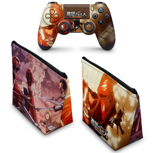 KIT Capa Case e Skin Anti-Rage PS4 Controle - Attack On Titan - Shingeki No Kyojin #B