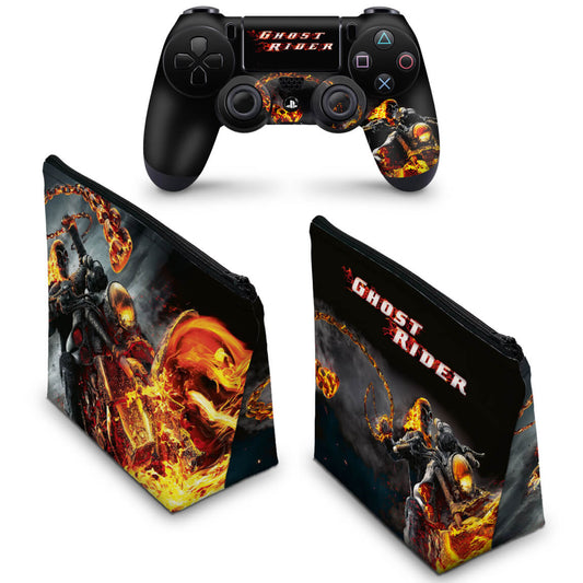 KIT Capa Case e Skin Anti-Rage PS4 Controle - Ghost Rider #A