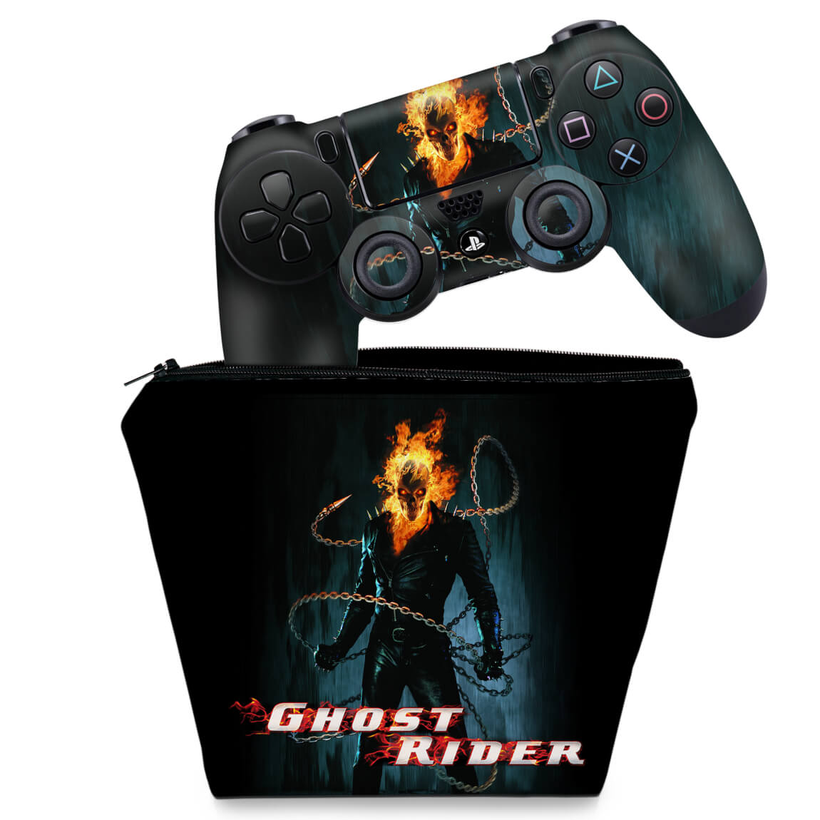 KIT Capa Case e Skin Anti-Rage PS4 Controle - Ghost Rider #B