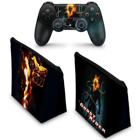 KIT Capa Case e Skin Anti-Rage PS4 Controle - Ghost Rider #B