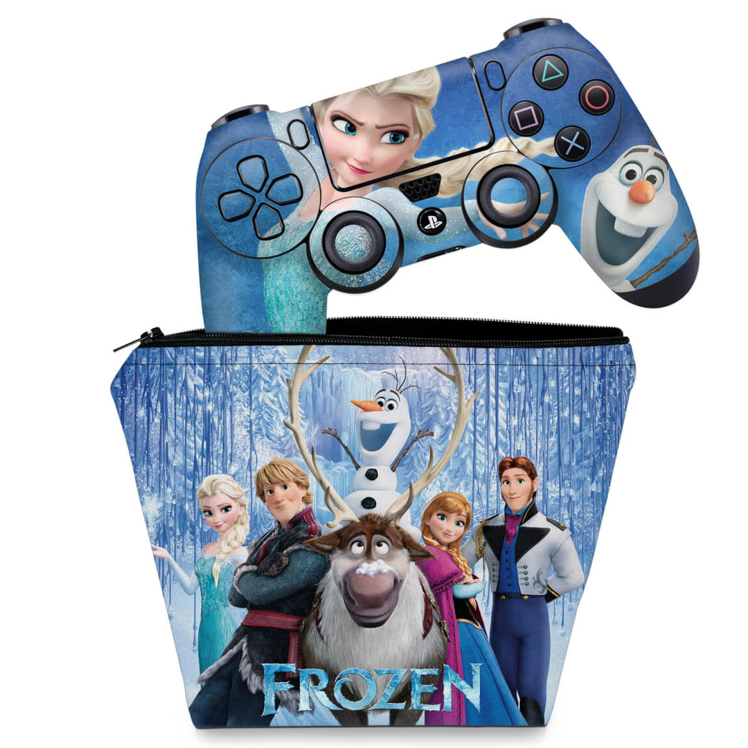 KIT Capa Case e Skin Anti-Rage PS4 Controle - Frozen - Pop Arte Skins