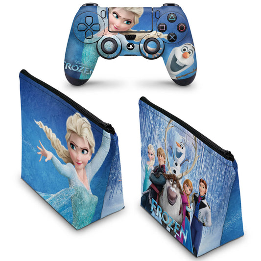 KIT Capa Case e Skin Anti-Rage PS4 Controle - Frozen