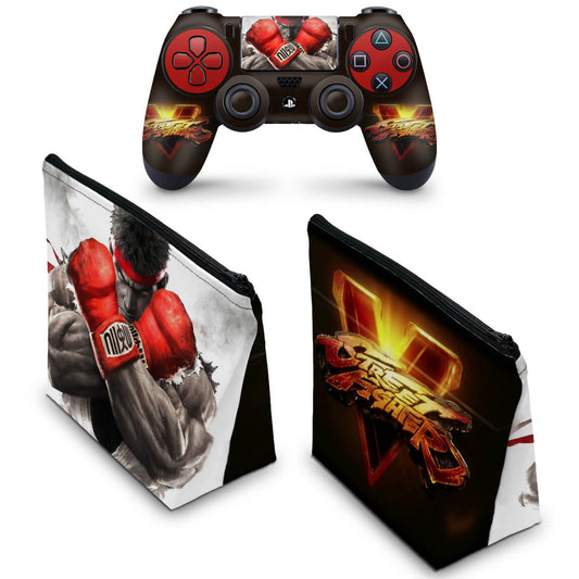 KIT Capa Case e Skin Anti-Rage PS4 Controle - Street Fighter V