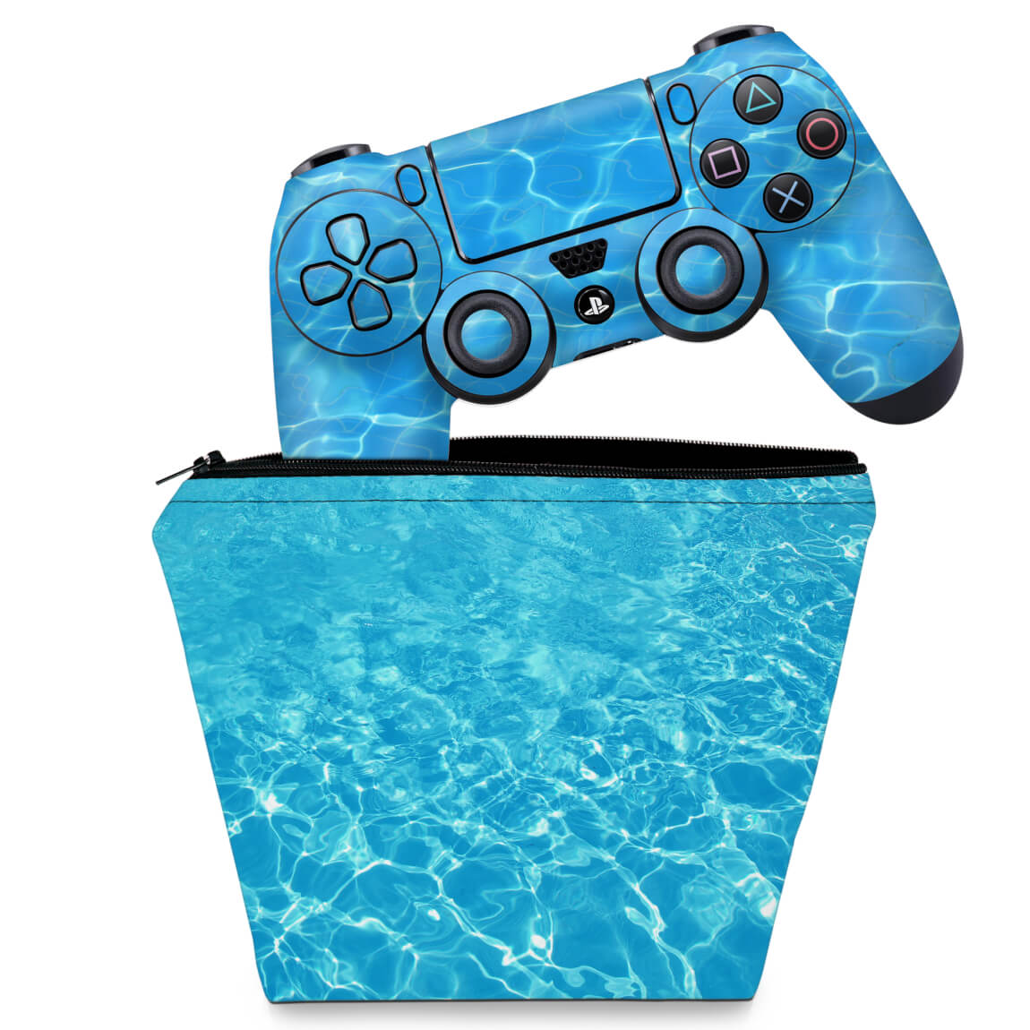 KIT Capa Case e Skin Anti-Rage PS4 Controle - Aquático Água