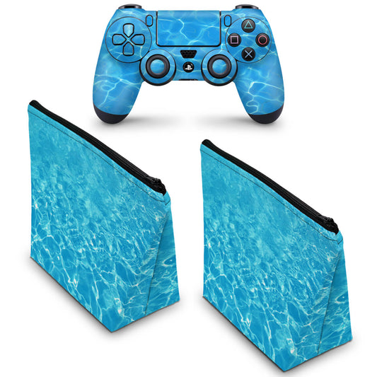 KIT Capa Case e Skin Anti-Rage PS4 Controle - Aquático Água