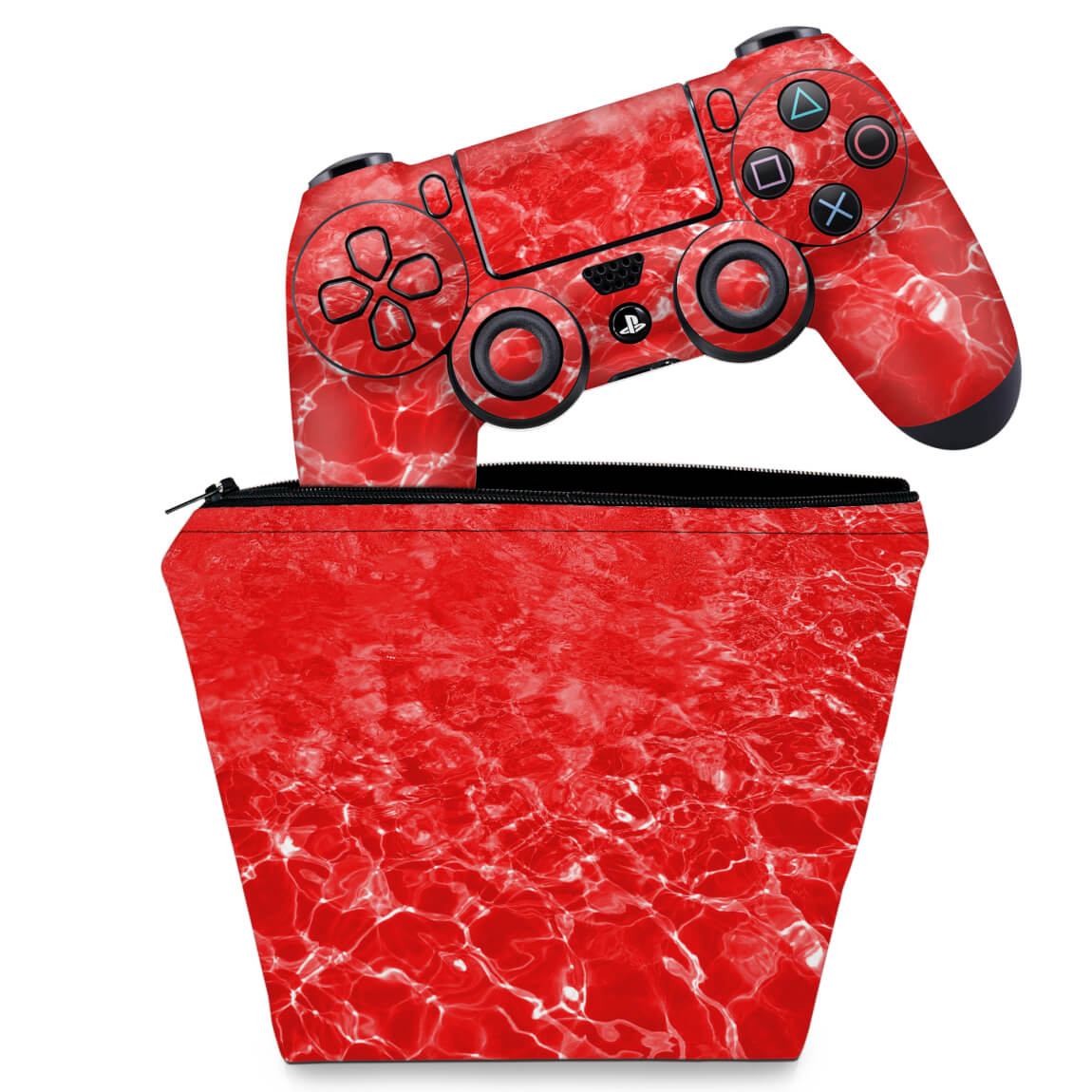 KIT Capa Case e Skin Anti-Rage PS4 Controle - Aquático Água Vermelha