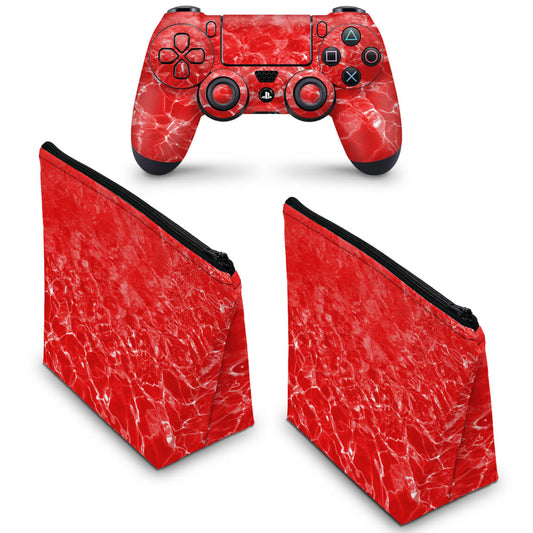 KIT Capa Case e Skin Anti-Rage PS4 Controle - Aquático Água Vermelha