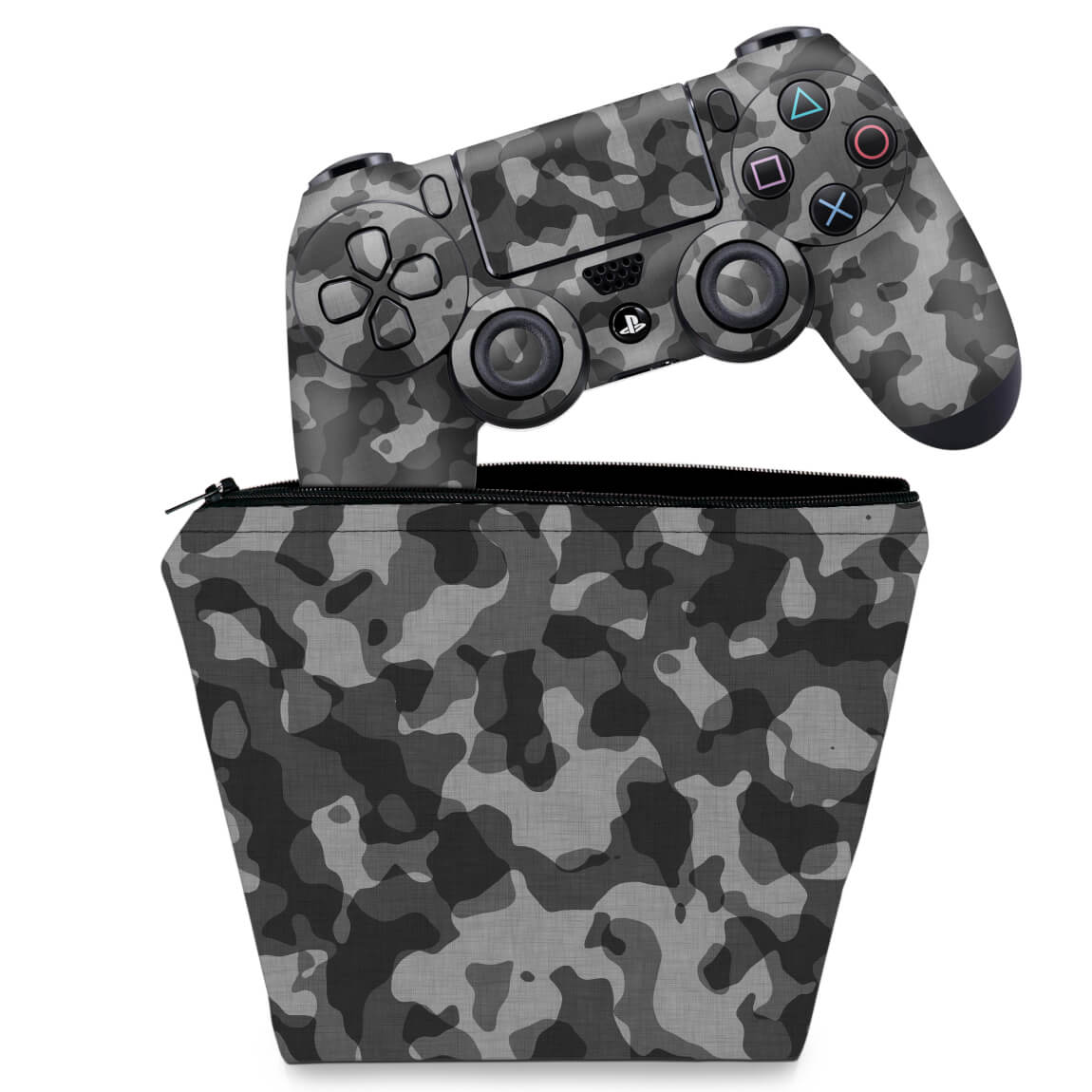 KIT Capa Case e Skin Anti-Rage PS4 Controle - Camuflagem Cinza