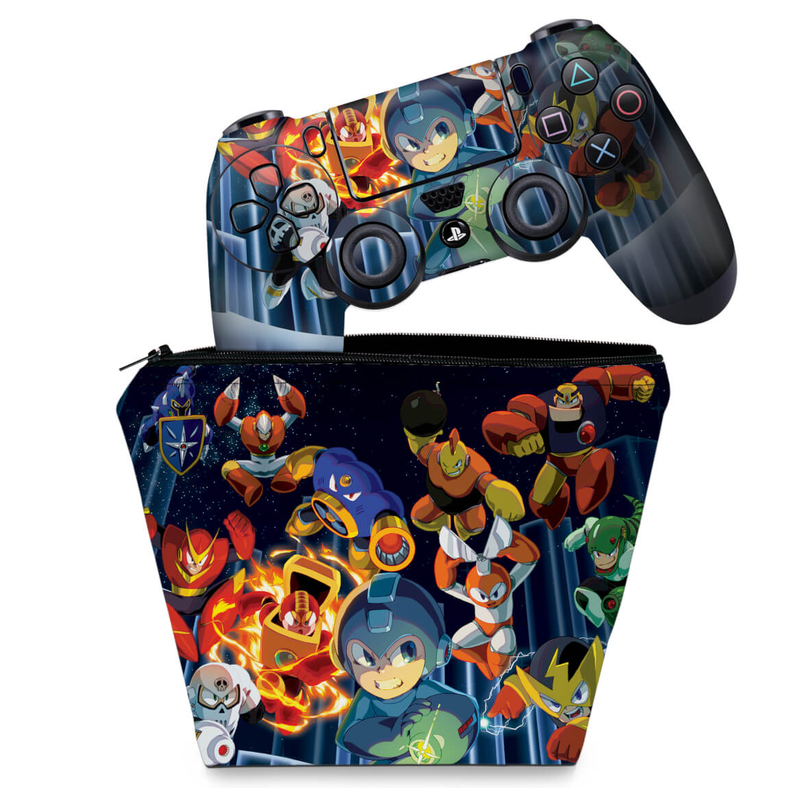 KIT Capa Case e Skin Anti-Rage PS4 Controle - Megaman Legacy Collection