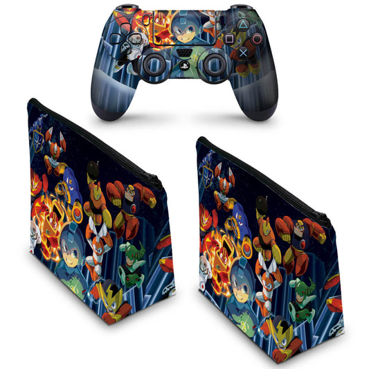 KIT Capa Case e Skin Anti-Rage PS4 Controle - Megaman Legacy Collection