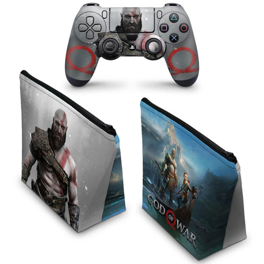KIT Capa Case e Skin Anti-Rage PS4 Controle - God Of War #B