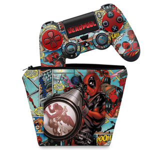 KIT Capa Case e Skin Anti-Rage PS4 Controle - Deadpool - Pop Arte Skins