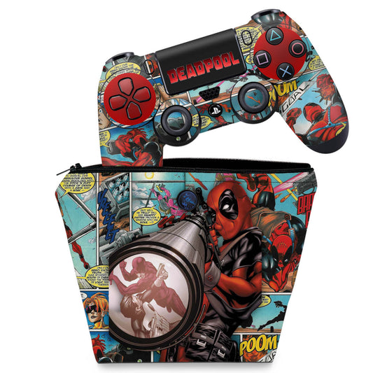 KIT Capa Case e Skin Anti-Rage PS4 Controle - Deadpool