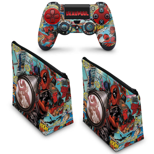 KIT Capa Case e Skin Anti-Rage PS4 Controle - Deadpool