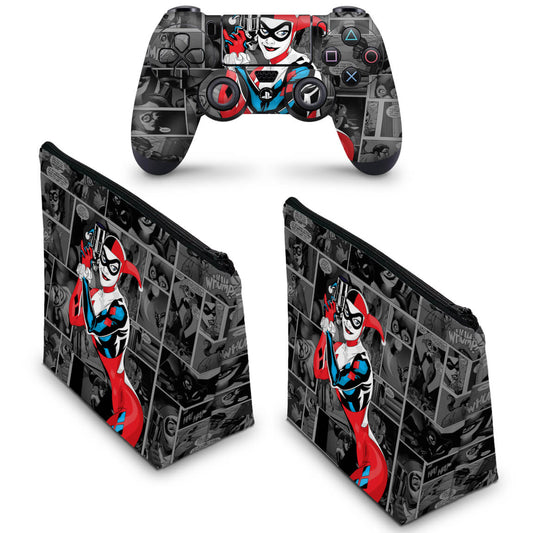 KIT Capa Case e Skin Anti-Rage PS4 Controle - Harley Quinn - Arlequina #A
