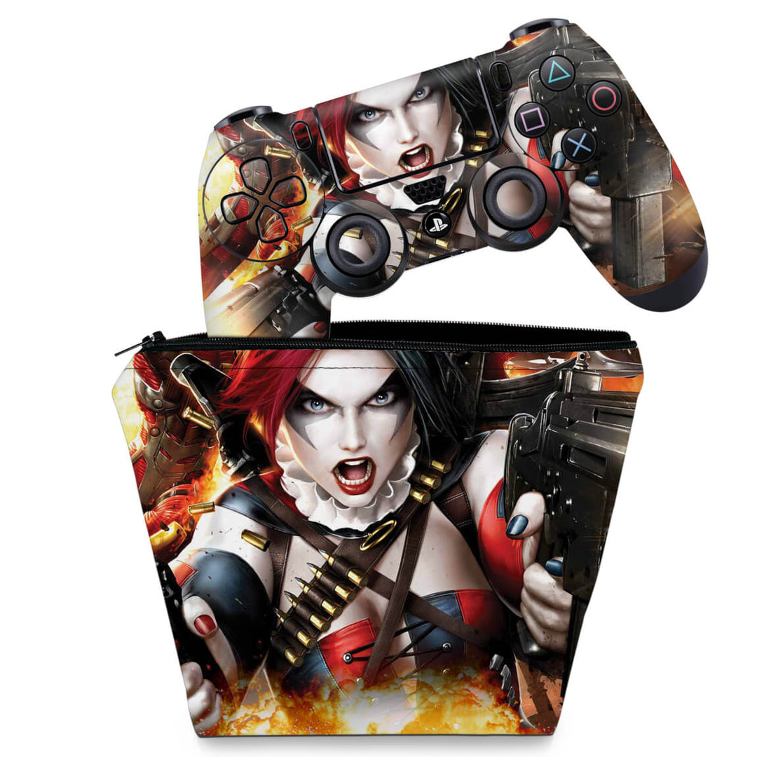 KIT Capa Case e Skin Anti-Rage PS4 Controle - Harley Quinn - Arlequina #B - Pop Arte Skins