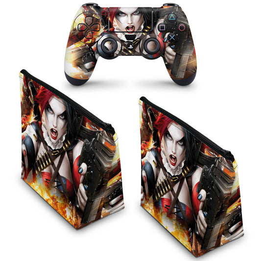 KIT Capa Case e Skin Anti-Rage PS4 Controle - Harley Quinn - Arlequina #B