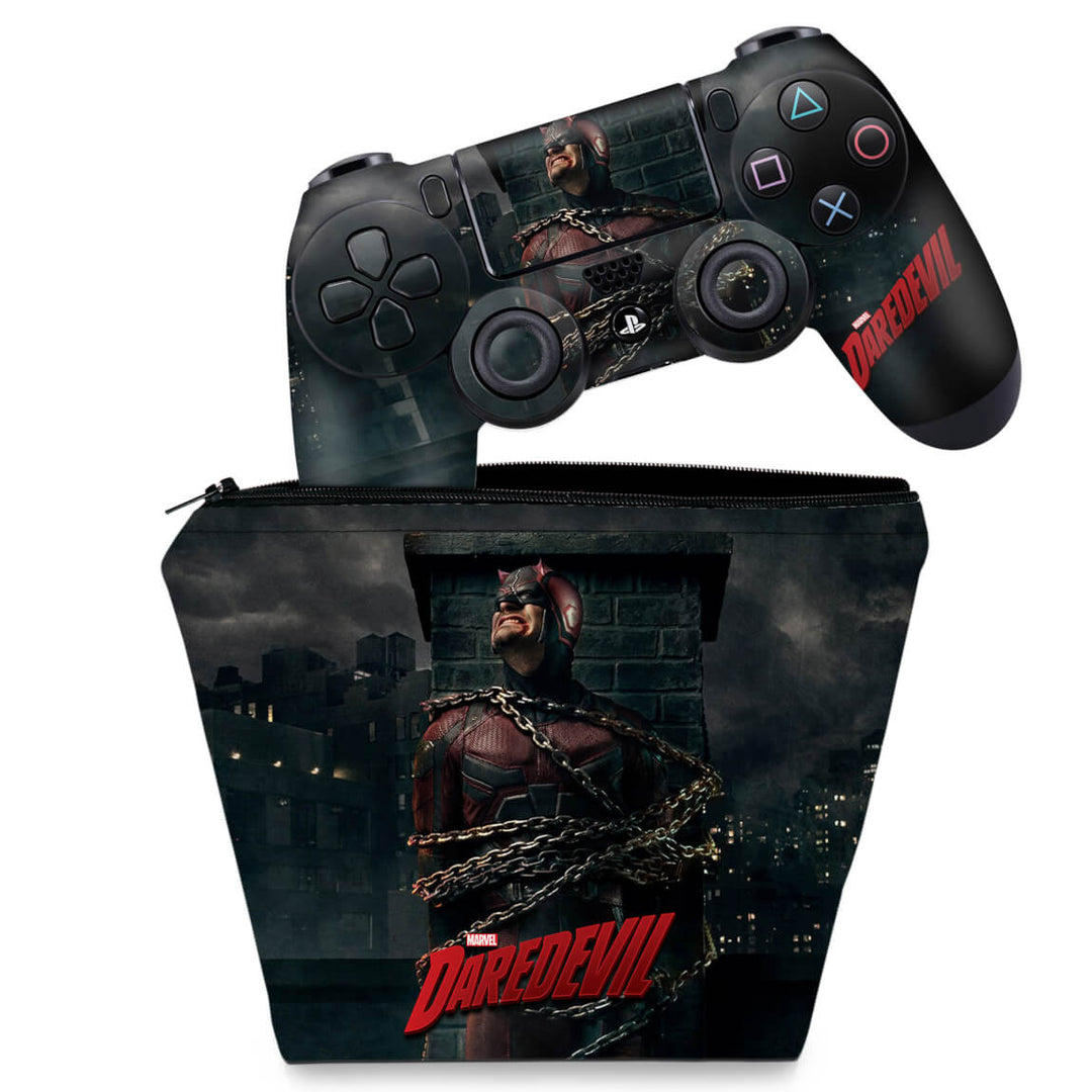 KIT Capa Case e Skin Anti-Rage PS4 Controle - Daredevil Demolidor - Pop Arte Skins