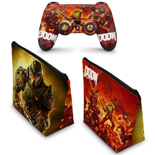 KIT Capa Case e Skin Anti-Rage PS4 Controle - Doom