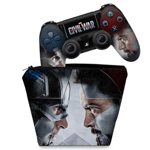 KIT Capa Case e Skin Anti-Rage PS4 Controle - Capitão America - Guerra Civil - Pop Arte Skins