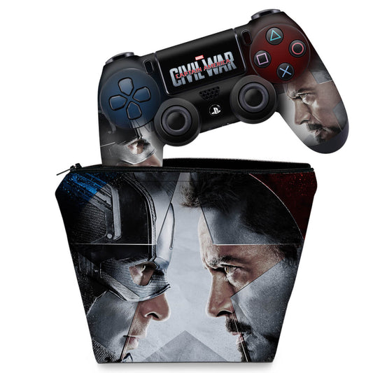 KIT Capa Case e Skin Anti-Rage PS4 Controle - Capitão America - Guerra Civil